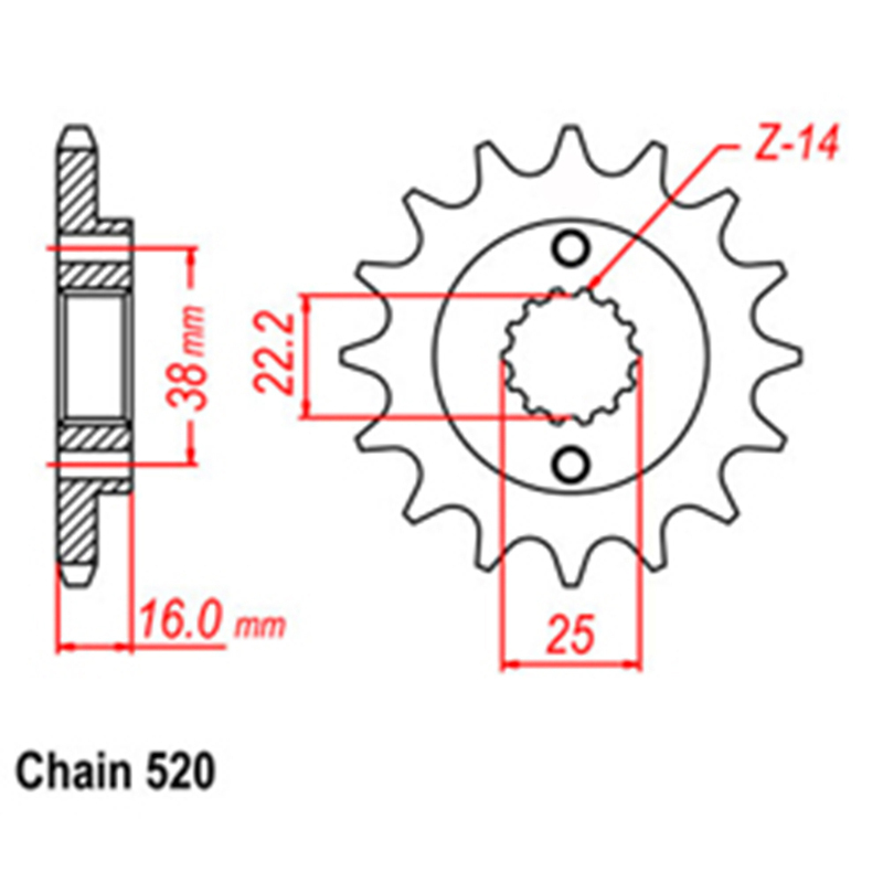 FRONT SPROCKET - STEEL 16T 520P  