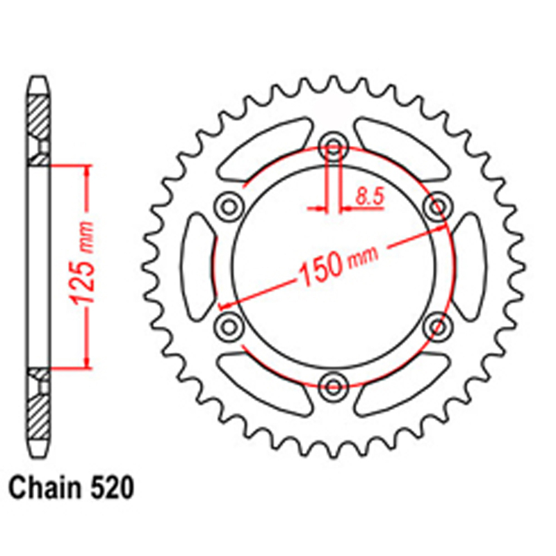 REAR SPROCKET - STEEL 46T 520P 