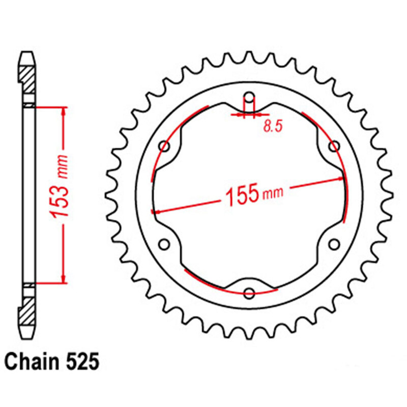 REAR SPROCKET - STEEL 38T 525P 