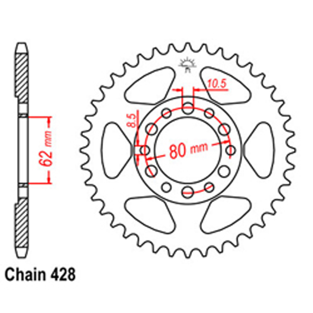 REAR SPROCKET - STEEL 45T 428P D/D