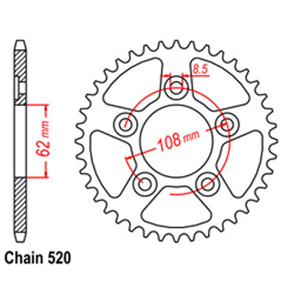 REAR SPROCKET - STEEL 39T 520P 