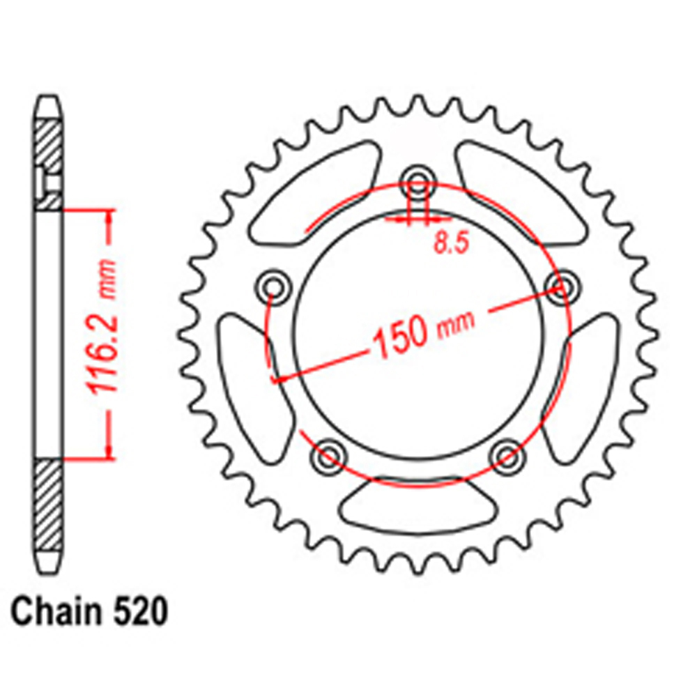 REAR SPROCKET - STEEL 42T 520P 