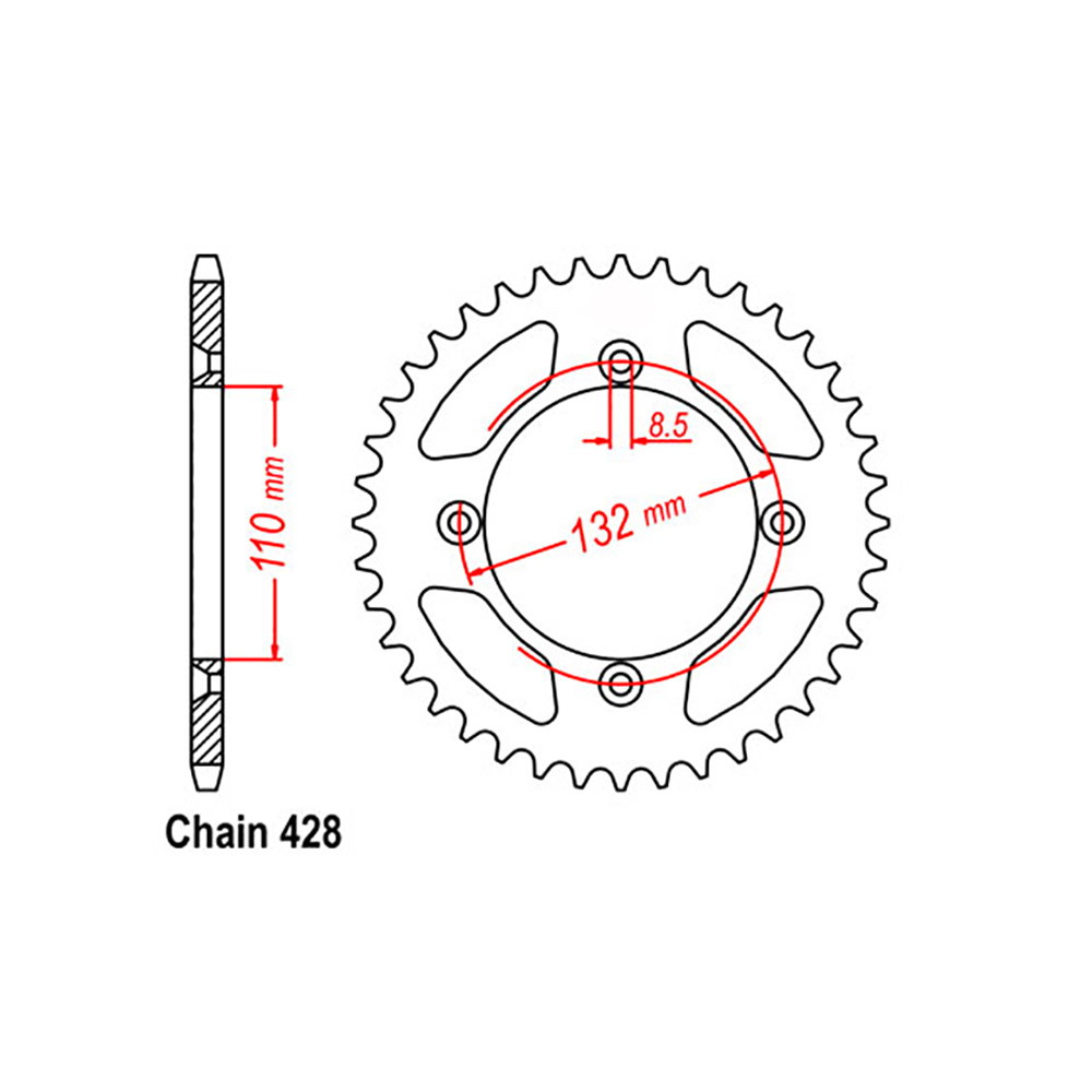 REAR SPROCKET - STEEL 46T 428P 